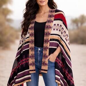 Como Vintage Boho Kimono Aztec Tribal Cape Festival South Western Lagenlook Wrap